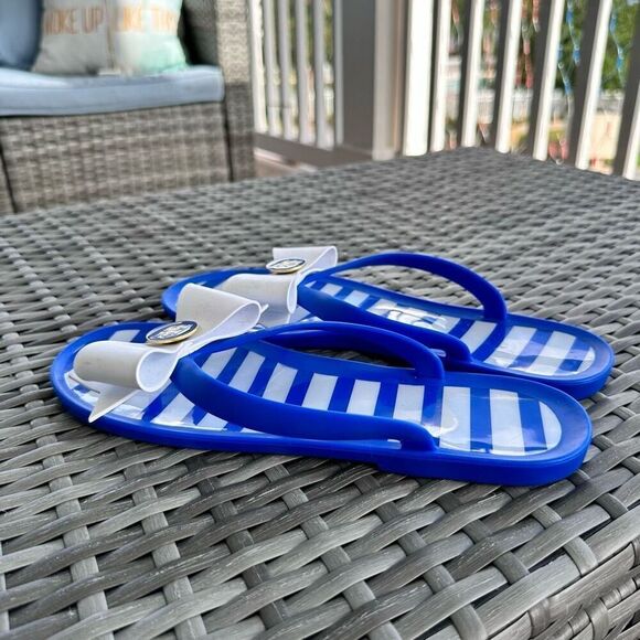 University of Kentucky Wildcats Flip Flops Women 10 Blue White Preppy Bow Big Bl - Picture 5 of 7